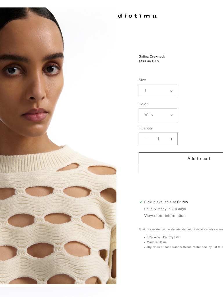 Diotima Galina White Wool Cut-Out Crew Neck Sweater New With Tags Sz L — image 3 of 8